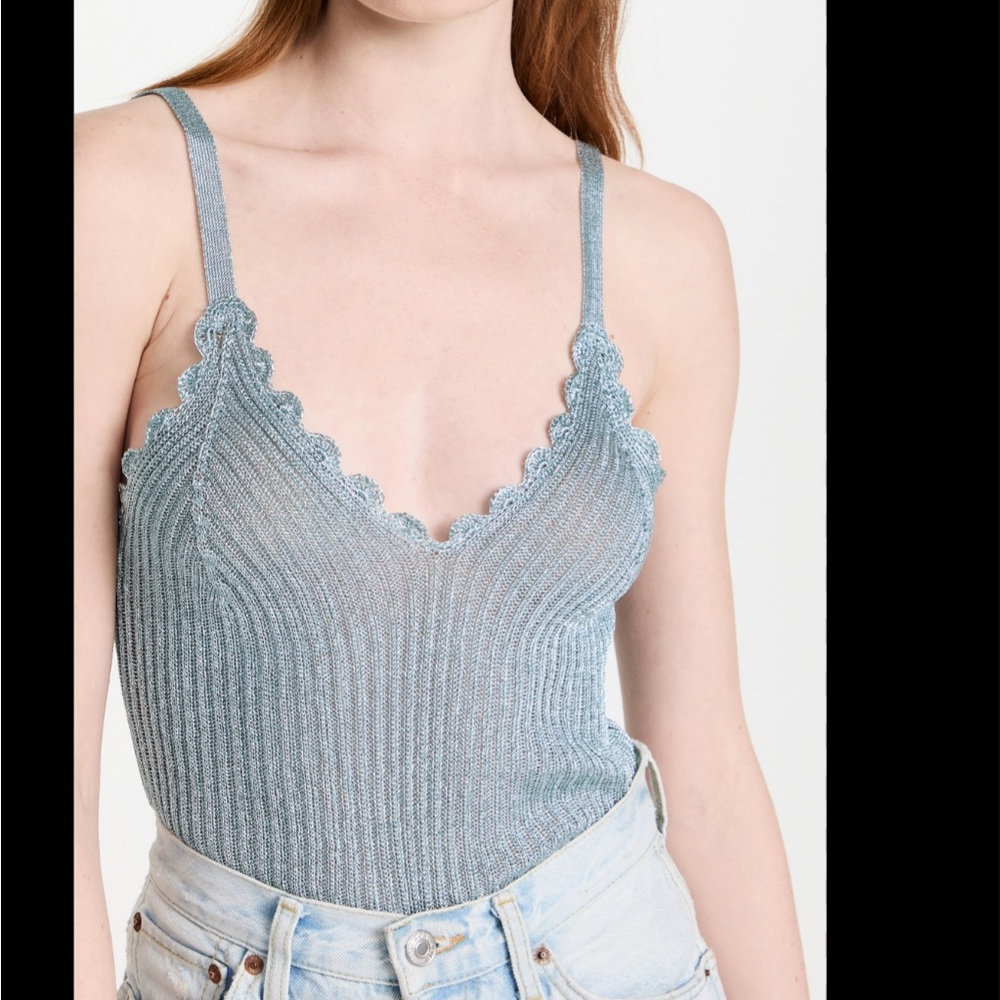 Ganni sky blue metallic knit tank-XS